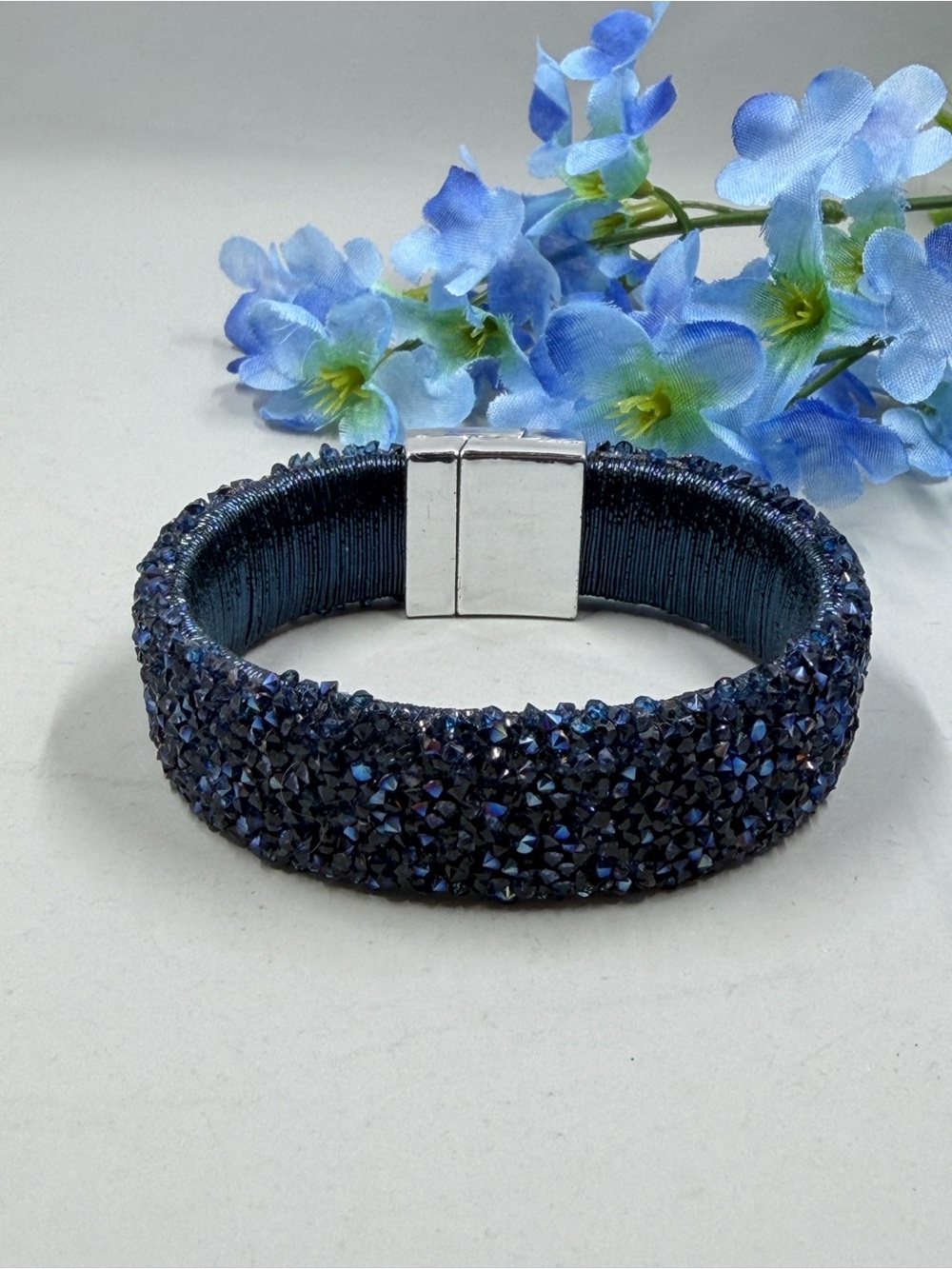 Genuine Crystal Studded Magnetic Closure Vintage Cuff Bracelet